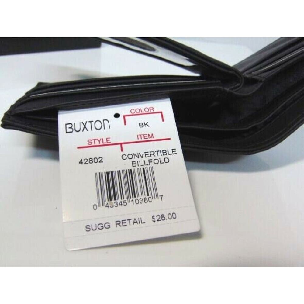 Mens CONVERTIBLE BILLFOLD + PASSCASE WALLET Buxton Black Faux Leather RFID NEW - Picture 5 of 11